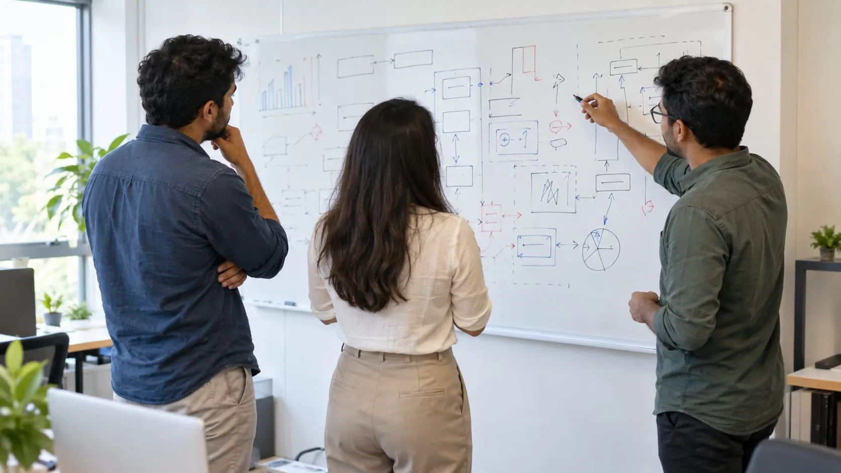 People working at a whiteboard