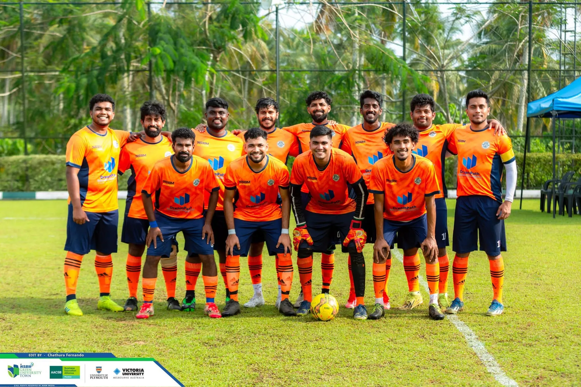 The NSBM Alumina Football Team in the DreamPath-sponsored jersey