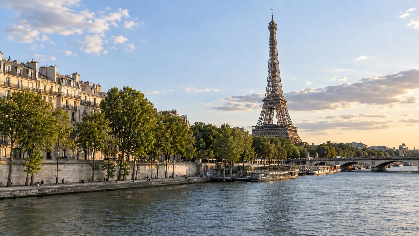 The Eiffel Tower above the River Seine in Paris