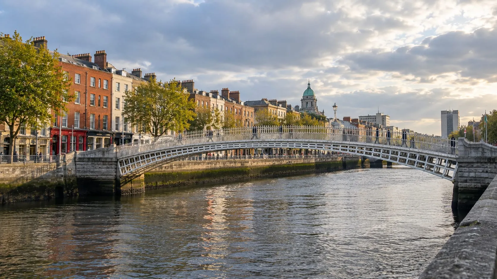 The Ha'penny Bridge over the River Liffey in Dublin