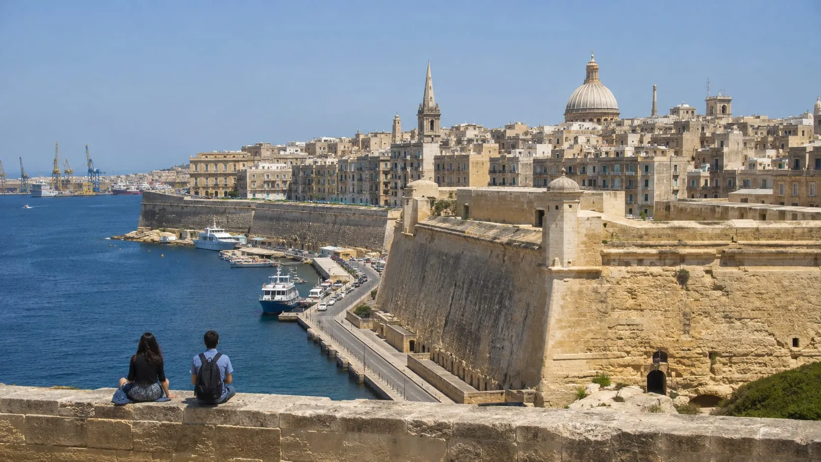 The Grand Harbour at Valletta in Malta, with the old stone city above it